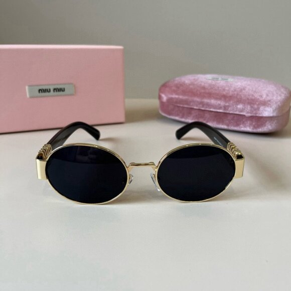 Miu Miu Gold Metal Frame Oval Sunglasses main image 5